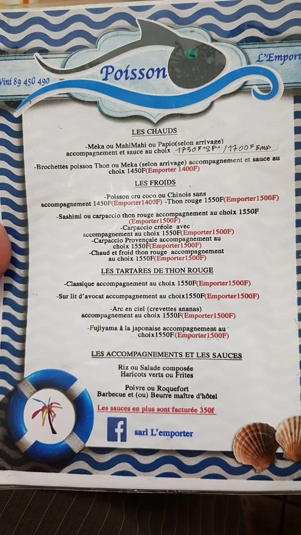 Carte poisson de L'Emporter, chauds, froids et tartares de thon rouge